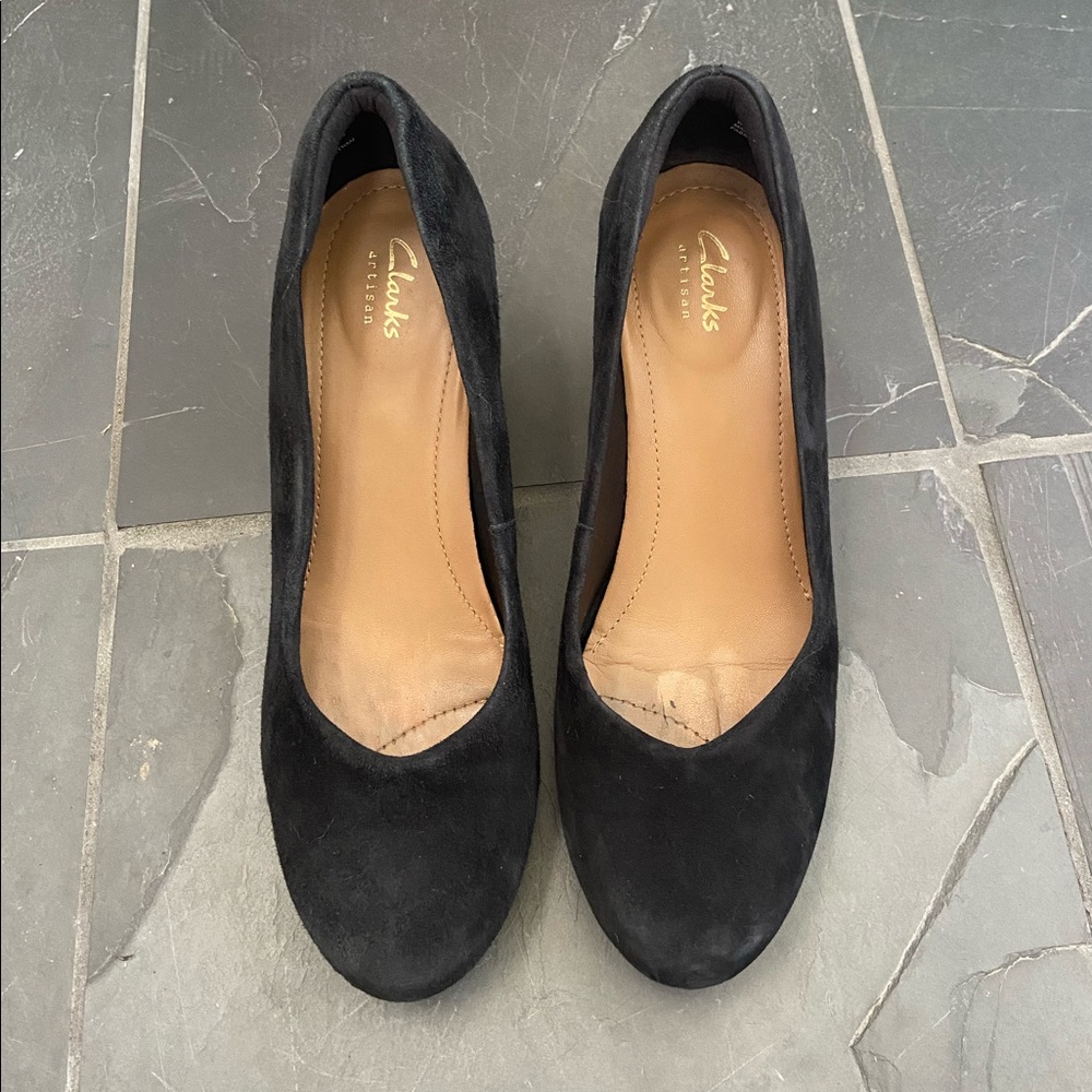 Clarks Artisan Black Suede Wedge Heel